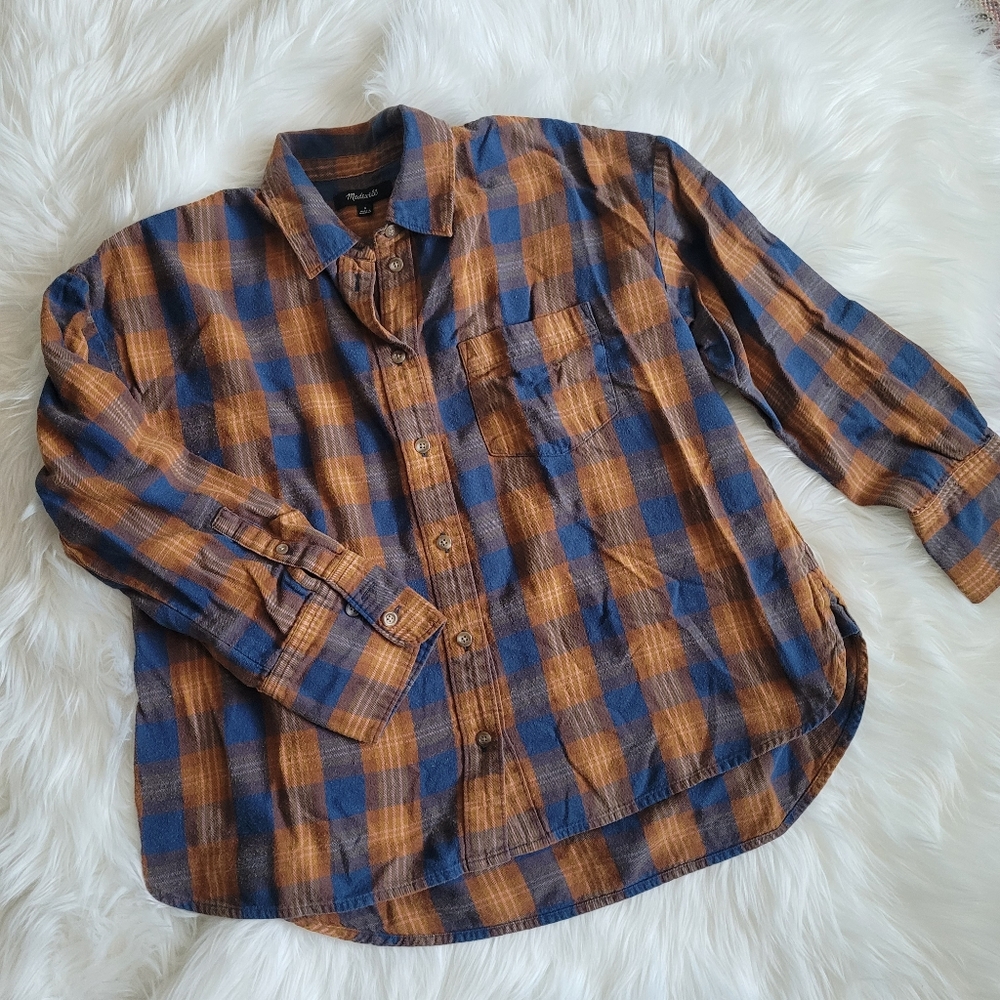❌️SOLD❌️Madewell 🍊 orange and blue flannel